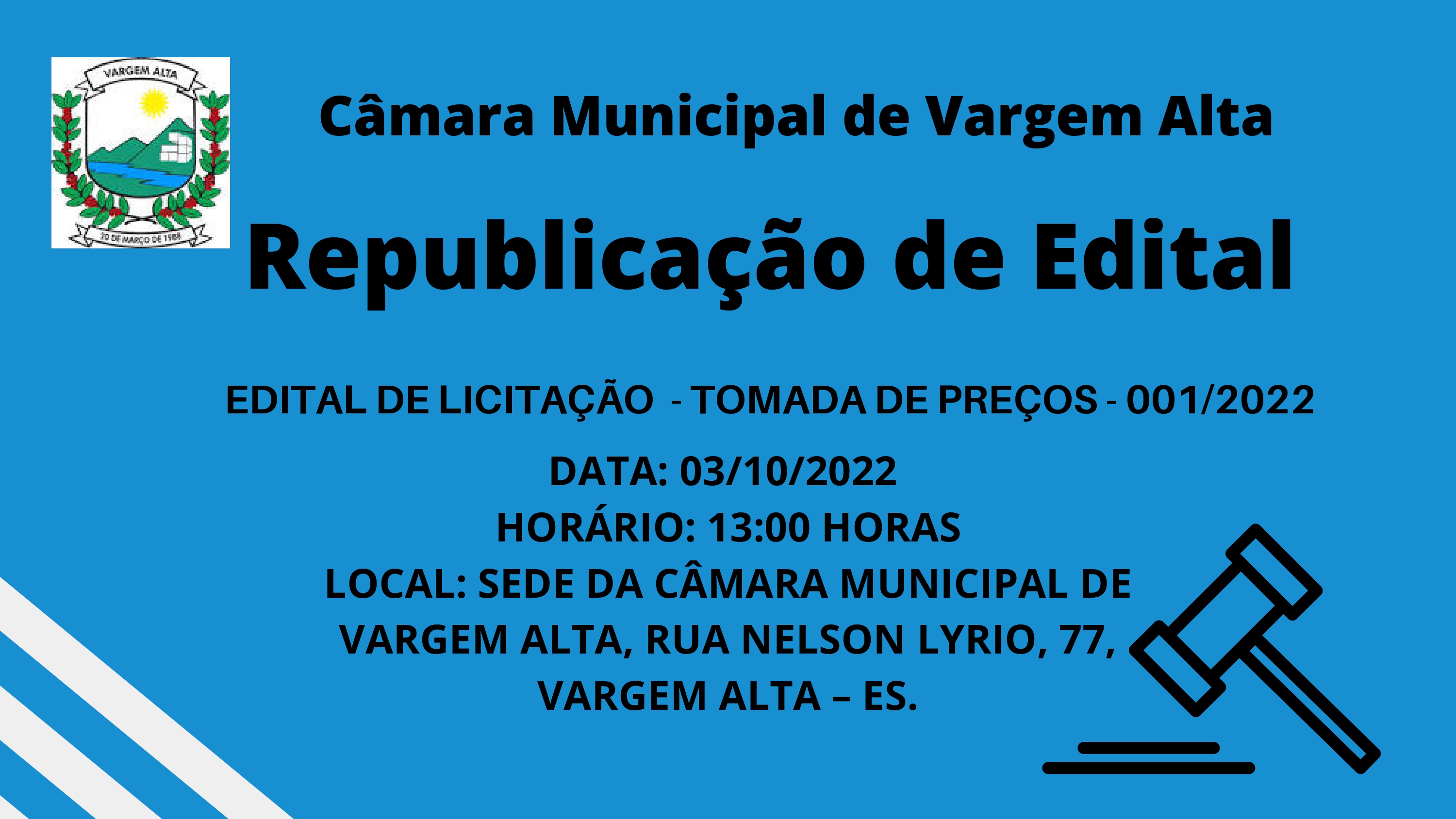 TOMADA DE PREÇOS 001/2022- REFORMA DA SEDE DA CÂMARA MUNICIPAL DE VARGEM ALTA, COM FORNECIMENTO DE MÃO-DE-OBRA E MATERIAIS.